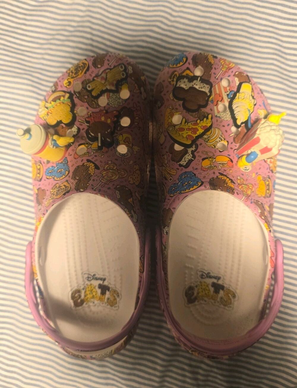 Crocs Disney Eats Pink Food Print Comfort Clog Slip-On Shoes Women 7 Mens 5